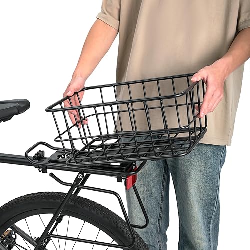 Miniatura 9 de Rear Bike Rack with Basket, Full Quick Release Bike RearCargoLuggage Rack with Cargo Net & Straps, Bicycle Basket Rear for Most Bikes and E-Bike,