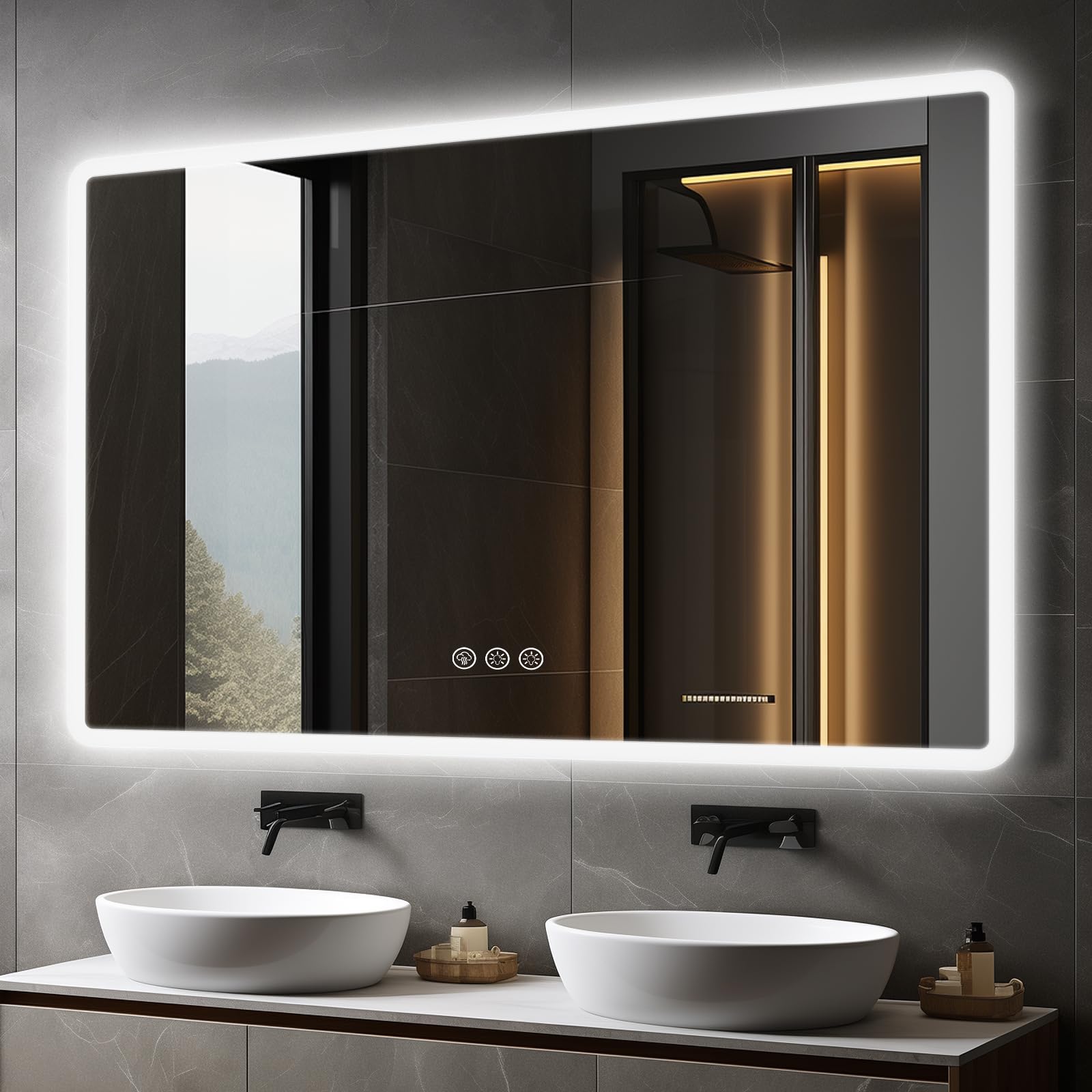 Ratsamee Espejo Baño con Luz 100x70cm, Espejos de Baño con LED con Antivaho, Regulable, 3 Colores Luz, Función Memoria