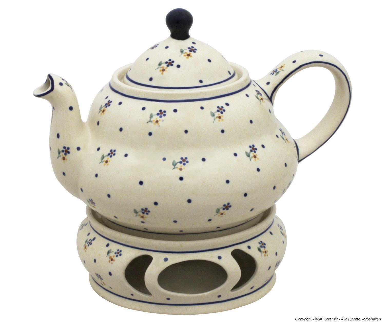 Théière en céramique avec passoire et réchaud Bunzlauer 2l Motif 111