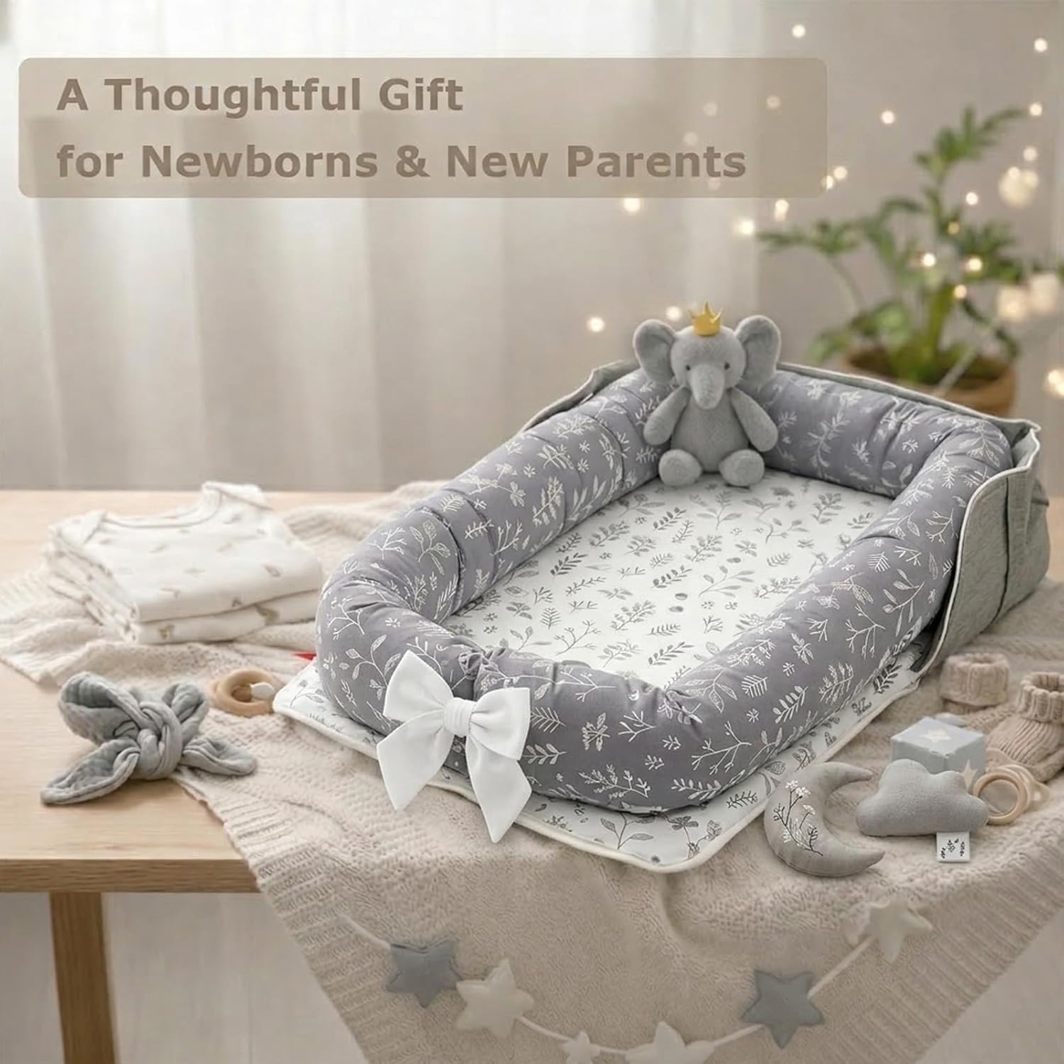 Baby Lounger for Newborn Portable Bag,Baby Play Mat Tummy Time with Strap,Awake-Time Pad Newborn Lounger Adjustable to 0-24 Months Home Travel(Calm Sprig)