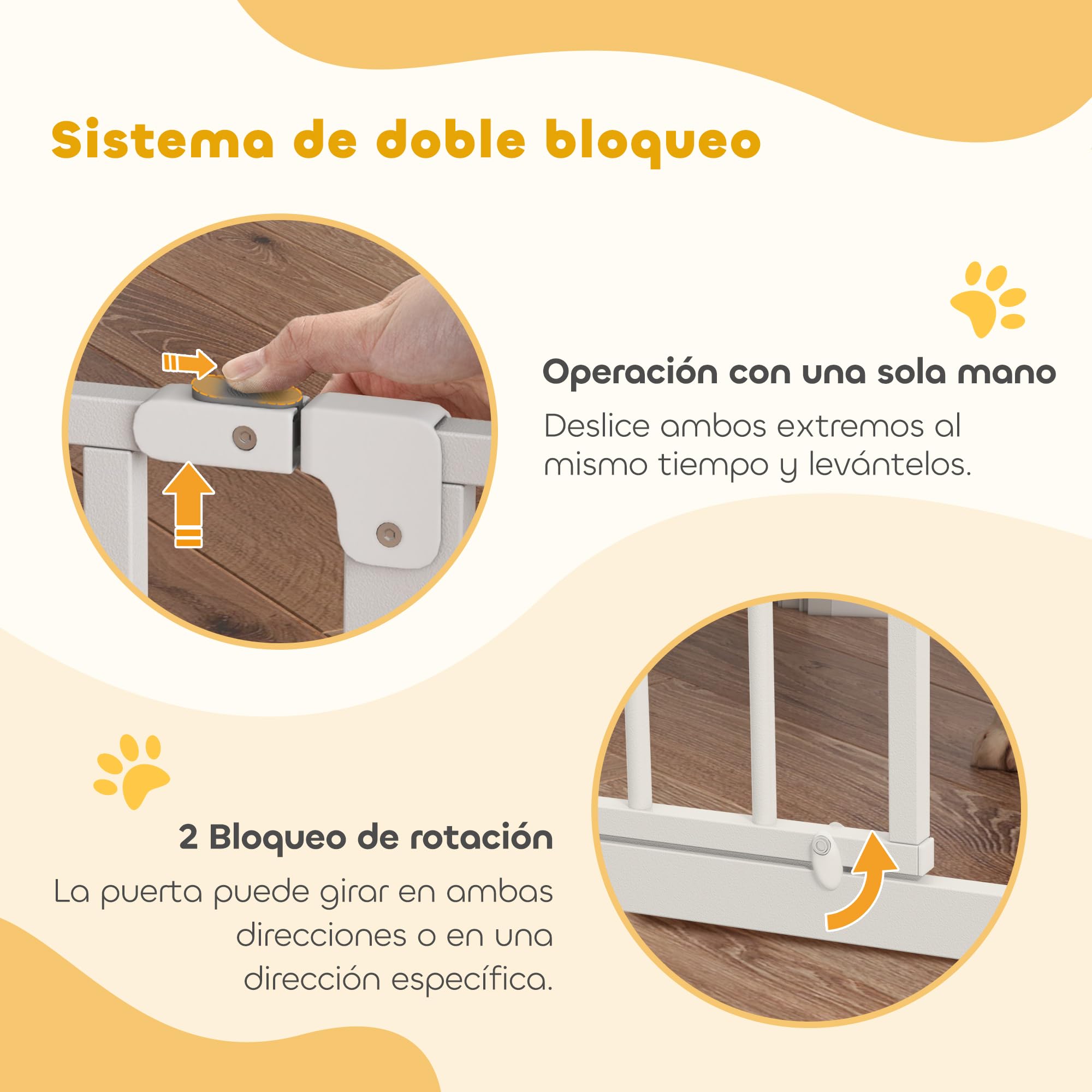 PawHut Barrera de Seguridad para Perros Extensible 75-145 cm para Puertas y Escaleras Puerta de Seguridad Apertura en Dos Sentidos y Solo una Mano Extensiones Montaje a Presión y Doble Bloqueo Blanco