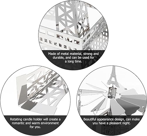 Miniatura 3 de Uonlytech Candelabro giratorio romántico de la torre Eiffel de metal para decoración de mesa