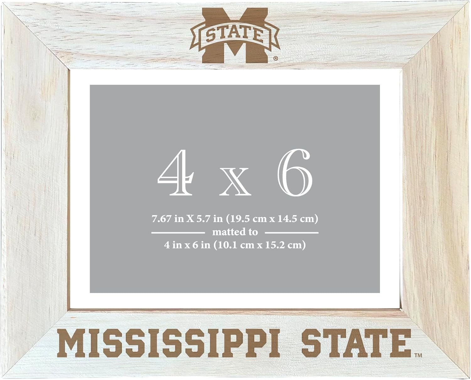 R and R Imports Mississippi State Bulldogs Wooden Photo Frame Etched Design Matted to 4 x 6 Inch Officially Licensed Collegiate Product