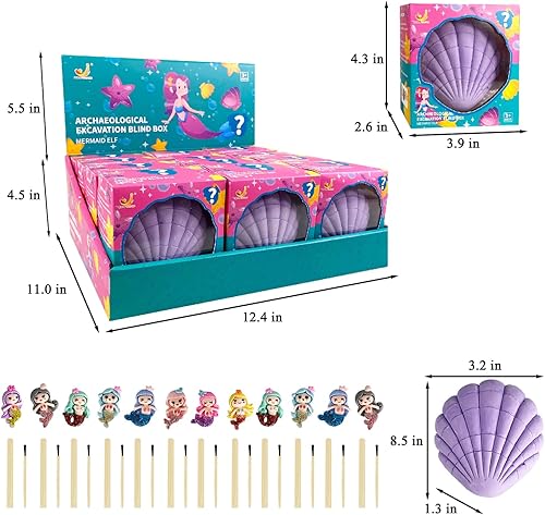 Miniatura 6 de Kit de excavación de sirena, 12 descubrimientos sorpresa de sirena, gran juego de minería de juguetes STEM de ciencia, regalos de geología para