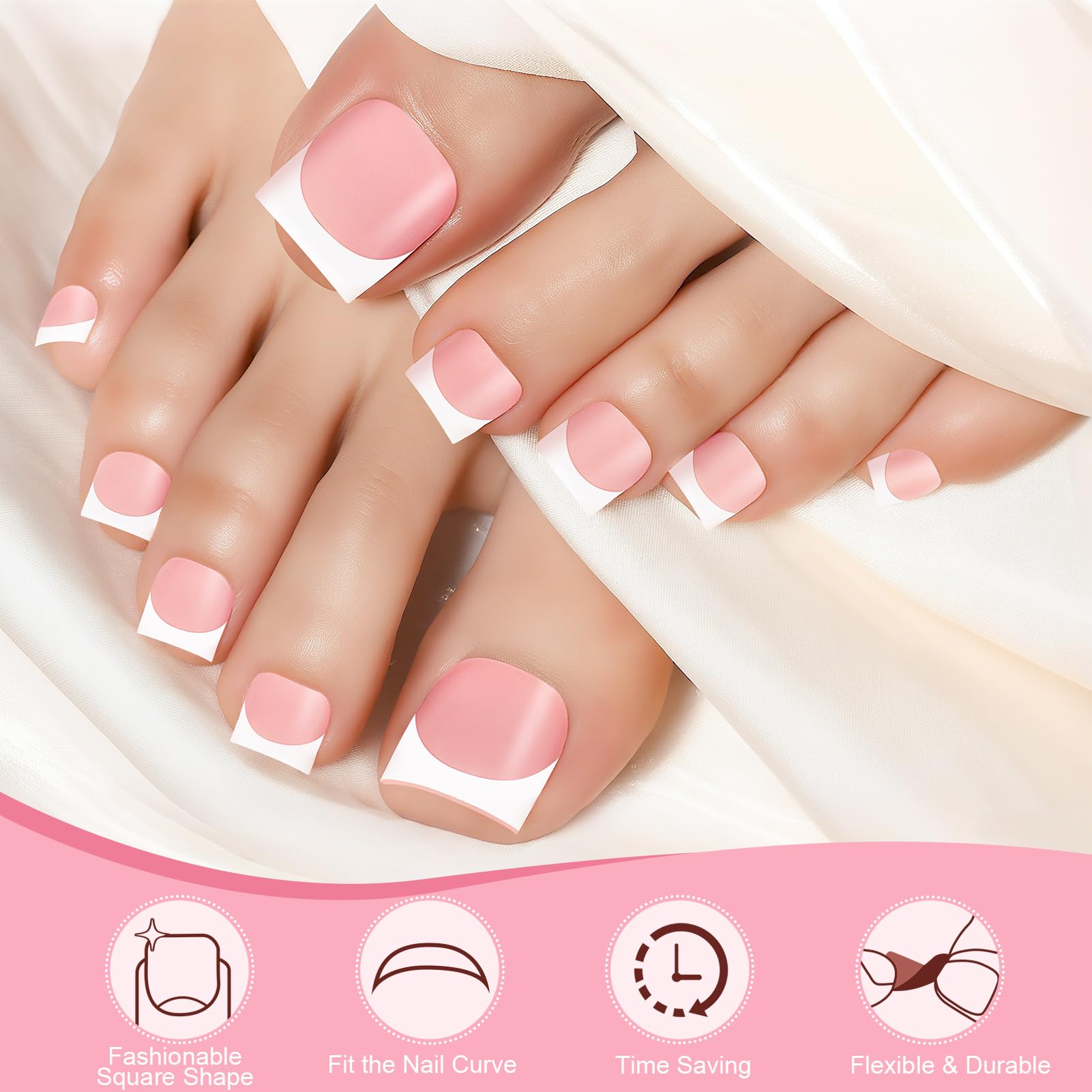 Kiiwah 150pcs French Tip Toe Nails, 15 Sizes Short Sharp Square Toe Nails False, Artificial Stick on Toenails - Image 2