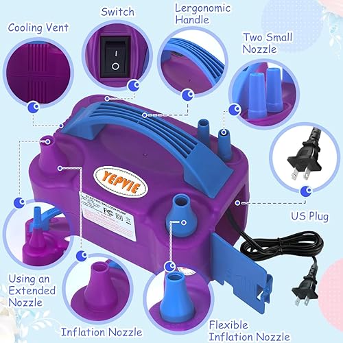 Miniatura 8 de Electric Balloon Pump, Portable 2 Modes Balloon Blower Machine with 14 Balloon Arch Kits, Air Pump for Balloon, Balloon Inflator for Party Decoration