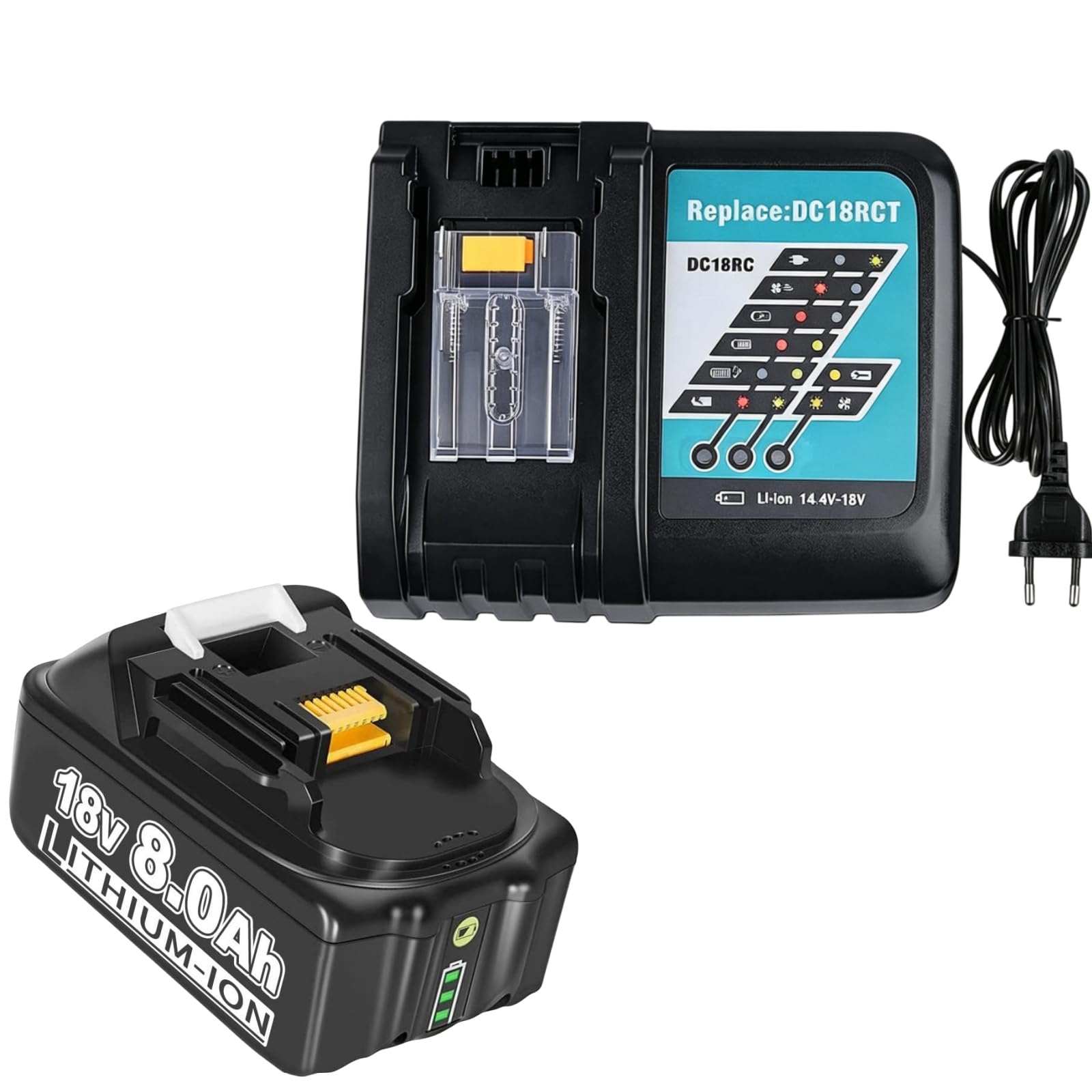 1 X 8000mAh 18Volt Battery Replacement for Makita 18V Battery with Charger DC18RC, Compatible with Makita Battery 18V BL1860 BL1840 BL1830 BL1820 BL1815 BL1835 BL1845 with LED Indicator