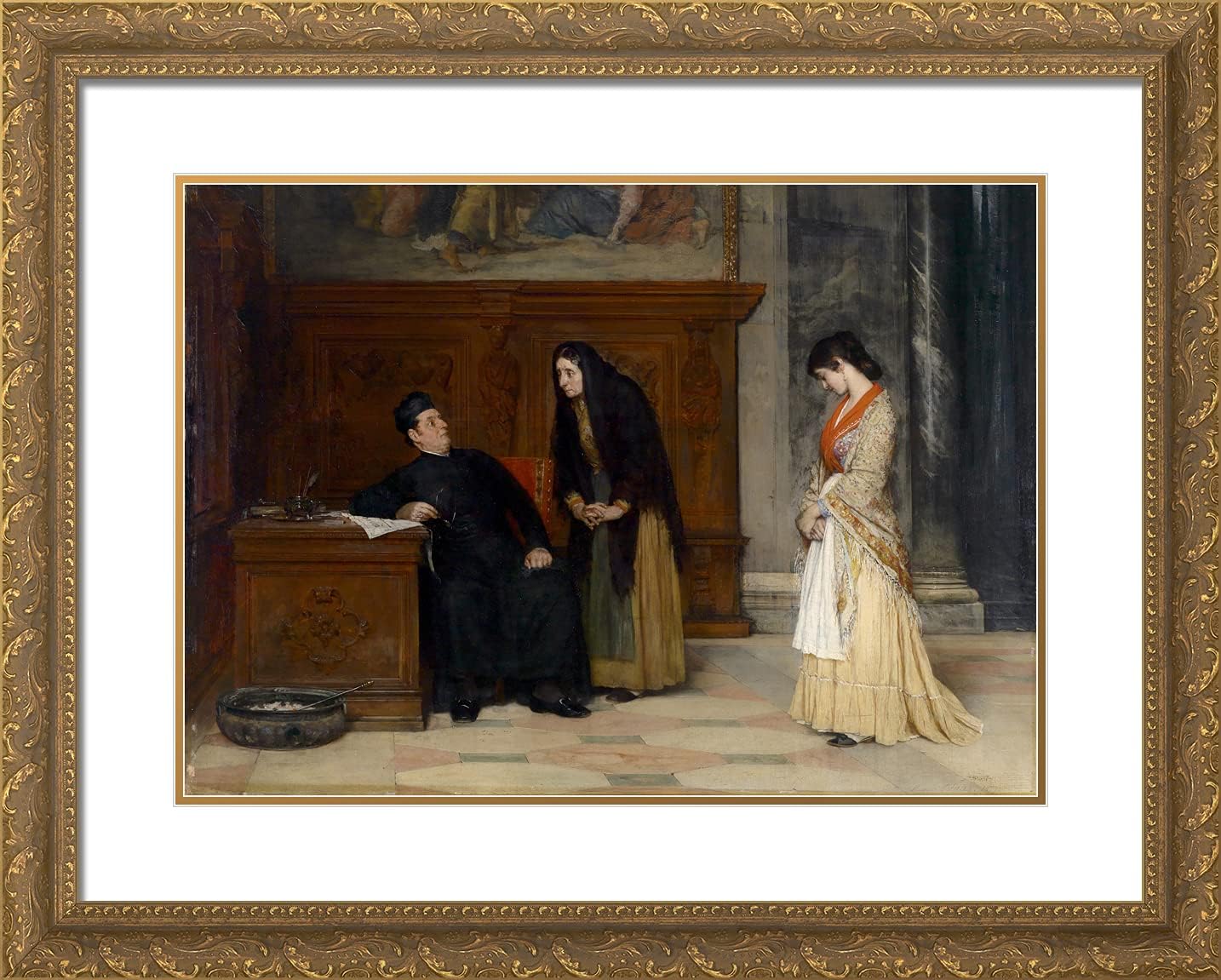 ArtDirect De Blaas, Eugene 24x19 Gold Ornate Framed Art Print with Double Matting Titled: In the sacristy