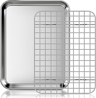 Fire More Bandeja para hornear con Rejilla de Enfriamiento: Bandeja Rectangular para hornear de acero inoxidable para Galletas, Fácil de Limpiar y, Tamaño 10 x 8 x 1 Pulgada