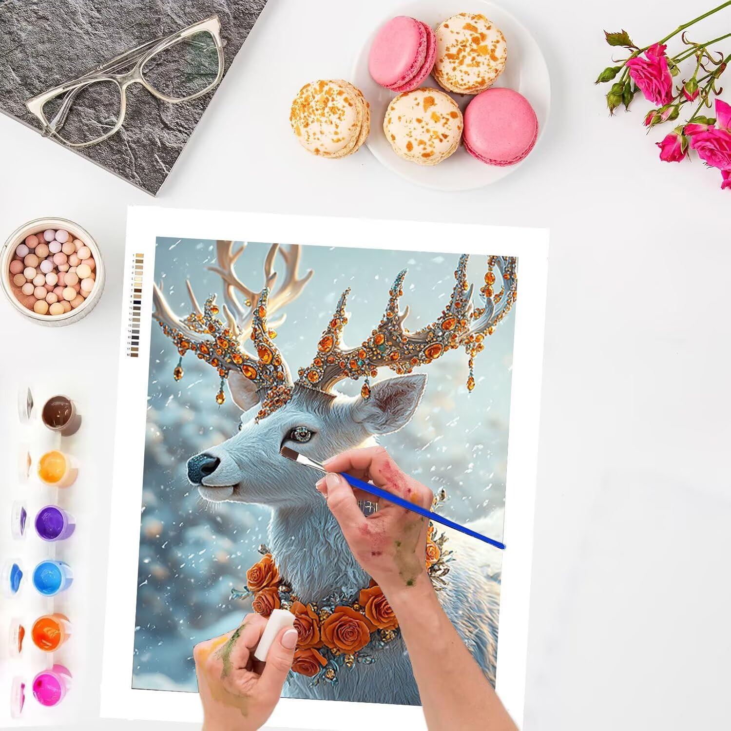 WEISHIWE Dipingere con i Numeri Adulti Alce in inverno, 80x100cm s-157 | Paint by Numbers Kit con Pennelli e Acrilico Pigmento, Fai da te Olio La Pittura di Numeri Kit, Decora la Casa, senza Cornice