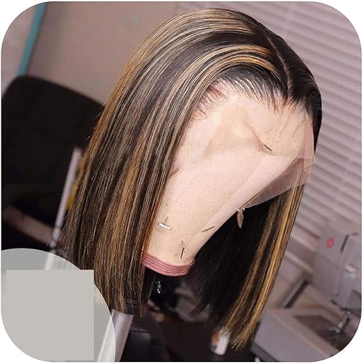 Amazon Co Jp 女性の人間の髪の毛のボブ用のかつら シャドウハイライトレースフロントの人間の髪の毛の短いボブ耳から耳までの髪 ビューティー