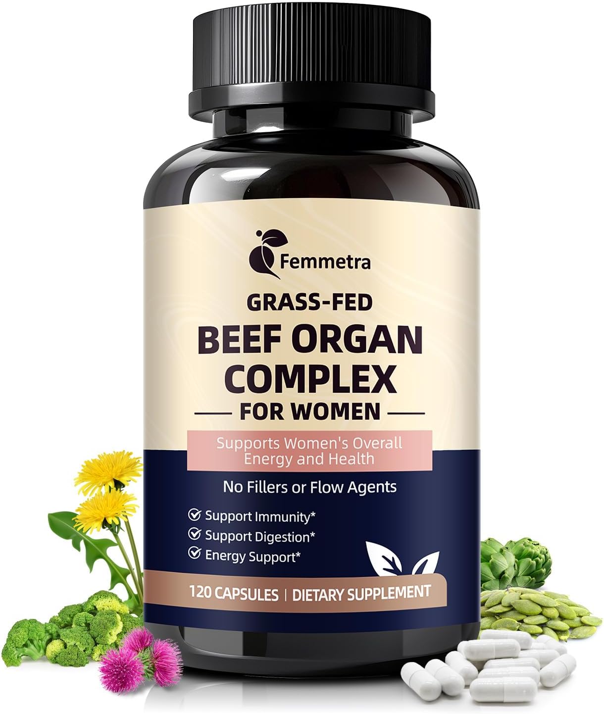 Female-Optimized Beef Organ Complex Superfood Supplement, Beef Liver, Kidney, Heart, Uterus & 6 More, Balance Hormones, Energy & Women's Overall Wellness, with Milk Thistle, Zinc, Grass-Fed, 60 Day - Image 9