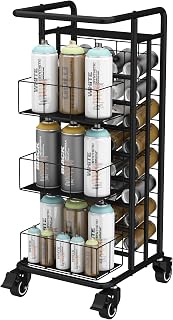 Spray Paint Storage Rack 8 Tier 32 Slot with Wheels, Spray Paint Can Organizer Lube Can Shelf Aerosol Can Storage Holder Rack Metal for Shop Garage
