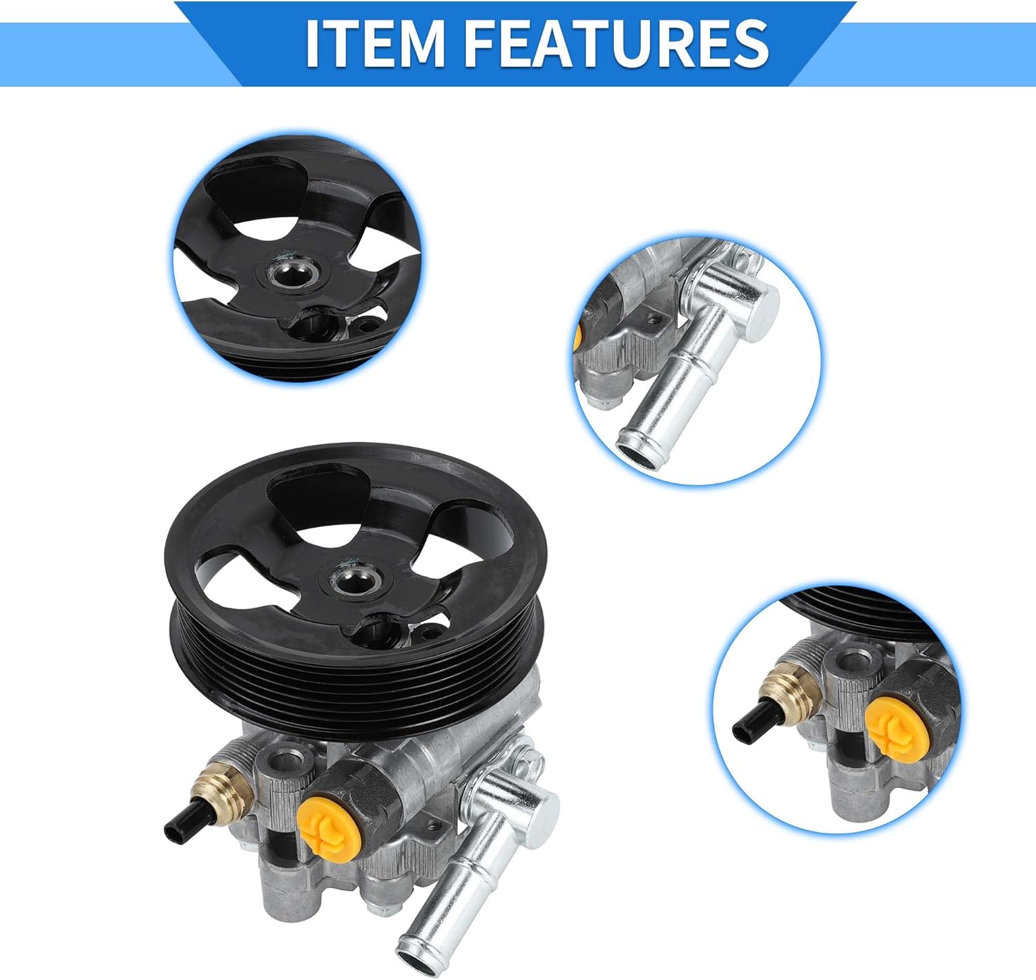 Power Steering Pump Compatible for Toyota Camry V6 3.5L 2007-2011 for Toyota Avalon V6 3.5L 2005-2012, Consistent Aluminum Alloy Silver Tone No.4431033170/4431004140 with Pulley