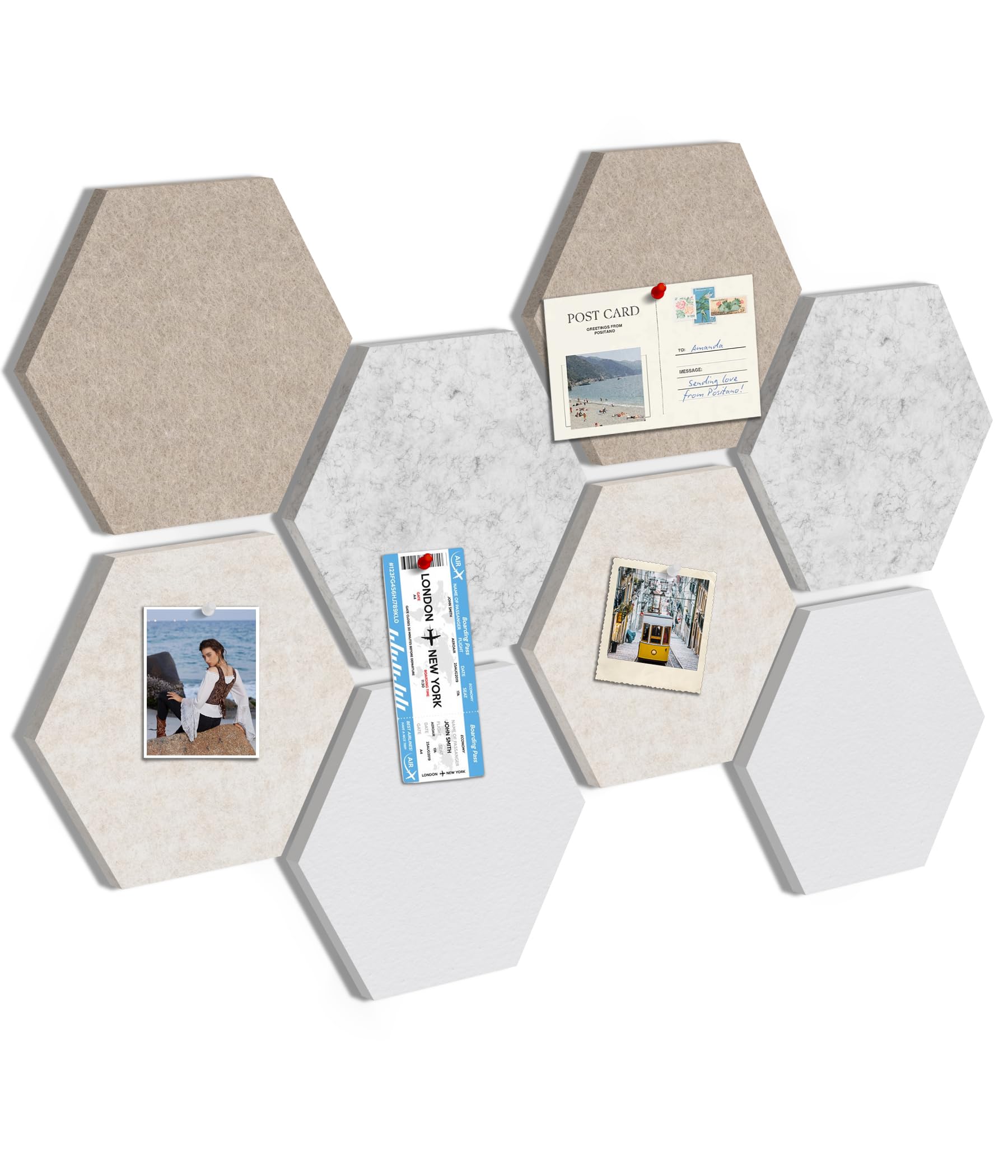 Toptople Large Hexagon Cork Board for Office, 8-Pack Felt Pin Board Tiles for Walls, Bulletin Notice Board with Push Pins for Photos, Linen Beige