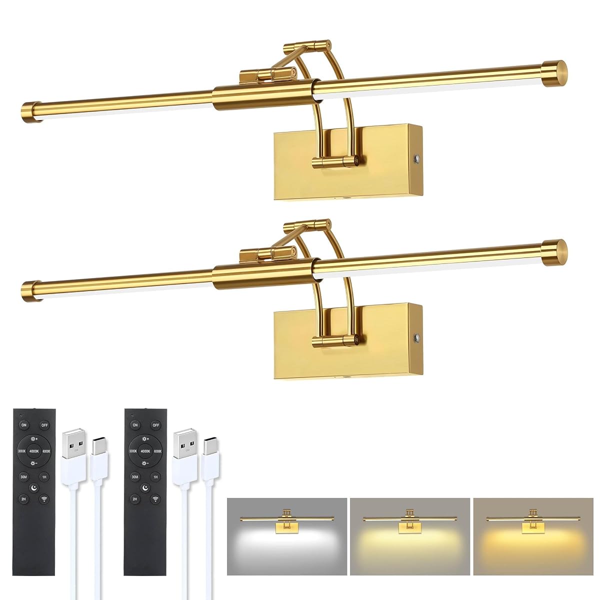 24'' Picture Lights For Wall Battery Operated, Rechargeable Picture Lights,