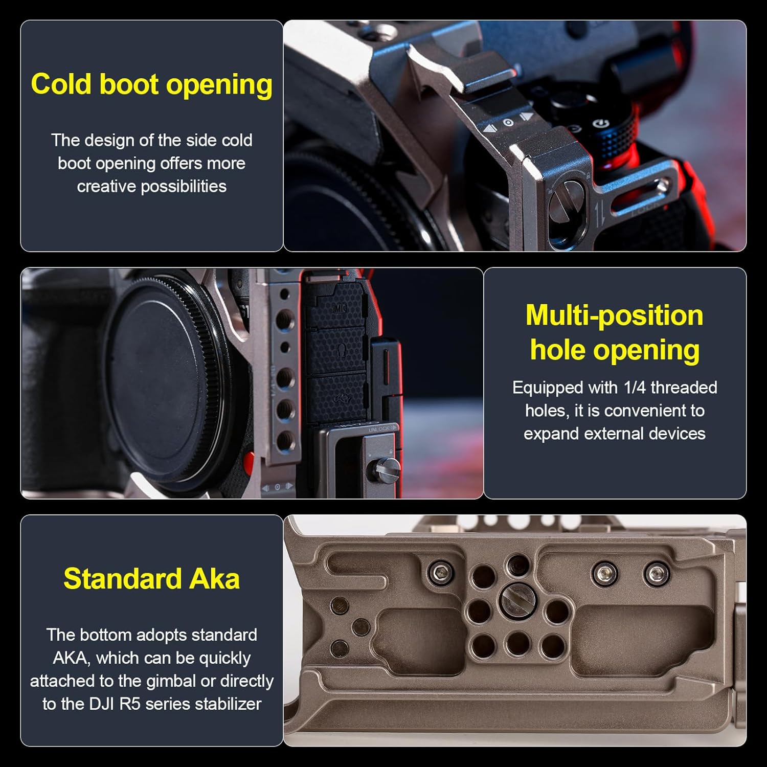 Full Camera Cage for LUMIX S1RII / S1M2 / S1M2E, Modular Rig with HDMI Cable Clip, Arca-Swiss Plate for Filmmaking, Vlogging & Professional Use (Titanium)