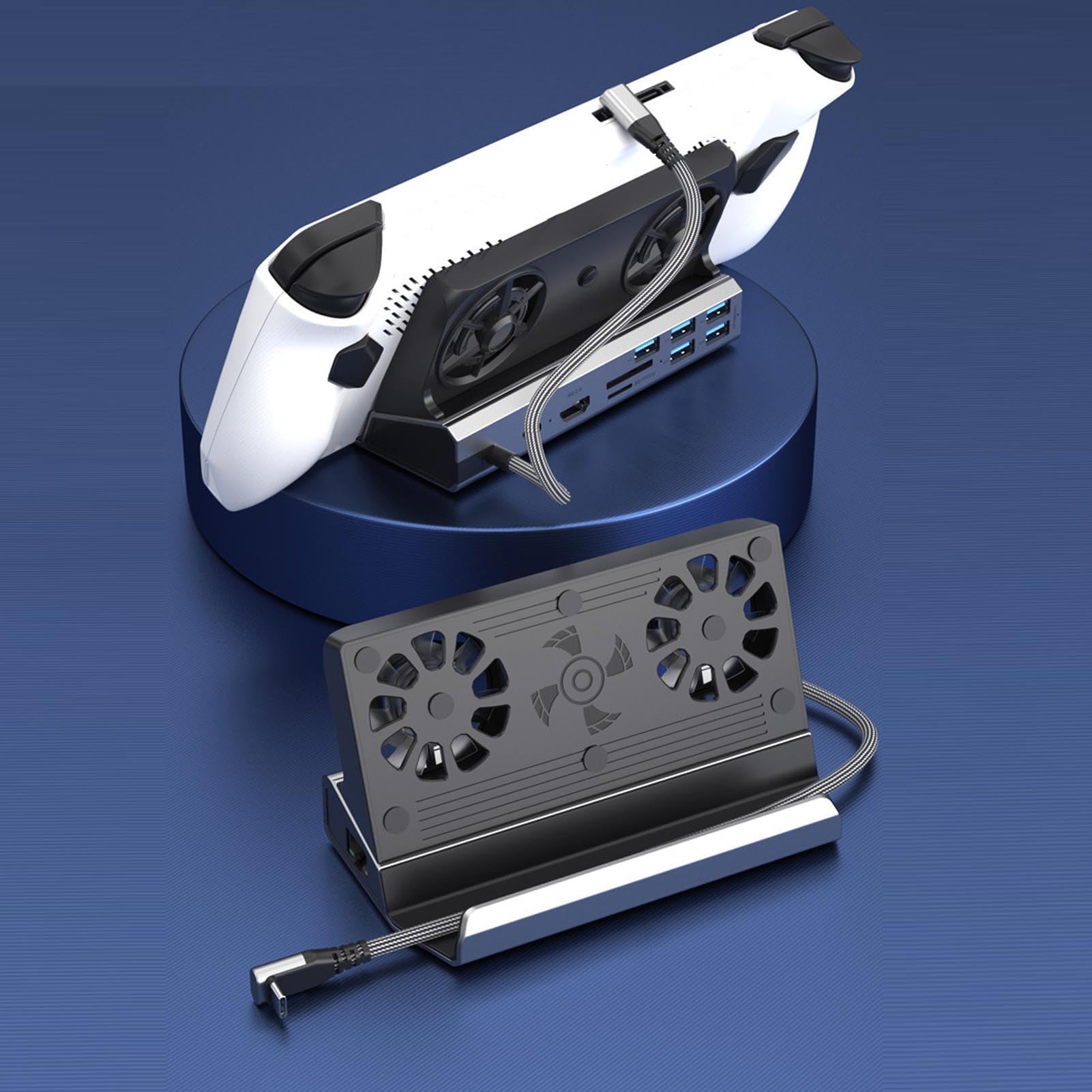 PUSOKEI Stacja Dokująca USB C 9 W 1 z Wentylatorem Chłodzącym do Steam Deck i ROG Ally, Podstawka Dokująca Steam Deck z 4K 60 Hz, Gigabit Ethernet, 3 USB3.0, 3 USB2.0, 100 W PD