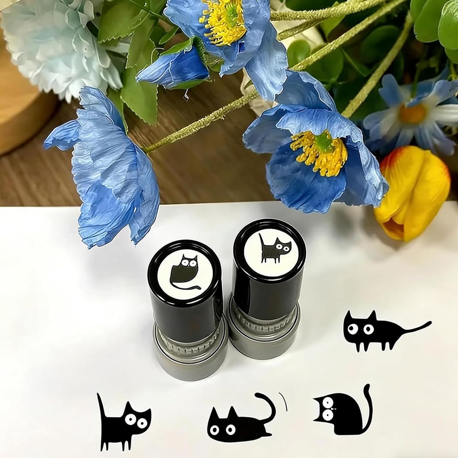 Cat Pattern Stamp, Cat Stamps Self Inking, Mini Kitten Stamp Set for Journals, Scrapbook, Cards & Teacher Rewards, Black Cats Decorative Stamps (1 Set)