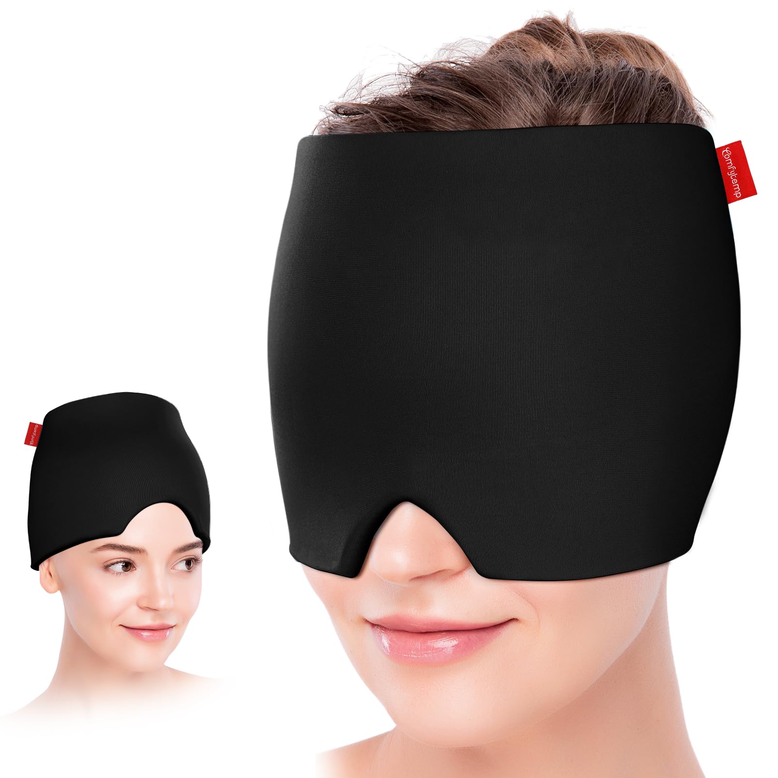 Comfytemp Migräne Maske Gel Kühlmaske, 360°umgeben Augenmaske Schlafmaske Kalt Wärme Kompresse für Kopfschmerzen und Trockene Augen Fieber Erkältung Kühlmütze Kühlhaube