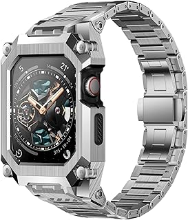 SUPCASE Unicorn Beetle Steel Case with Band for Apple Watch Series 9/8/SE2/7/6/5/4/SE [45/44mm], Stainless Steel Metal Rugged Protective Case with Strap Bands (Silver)