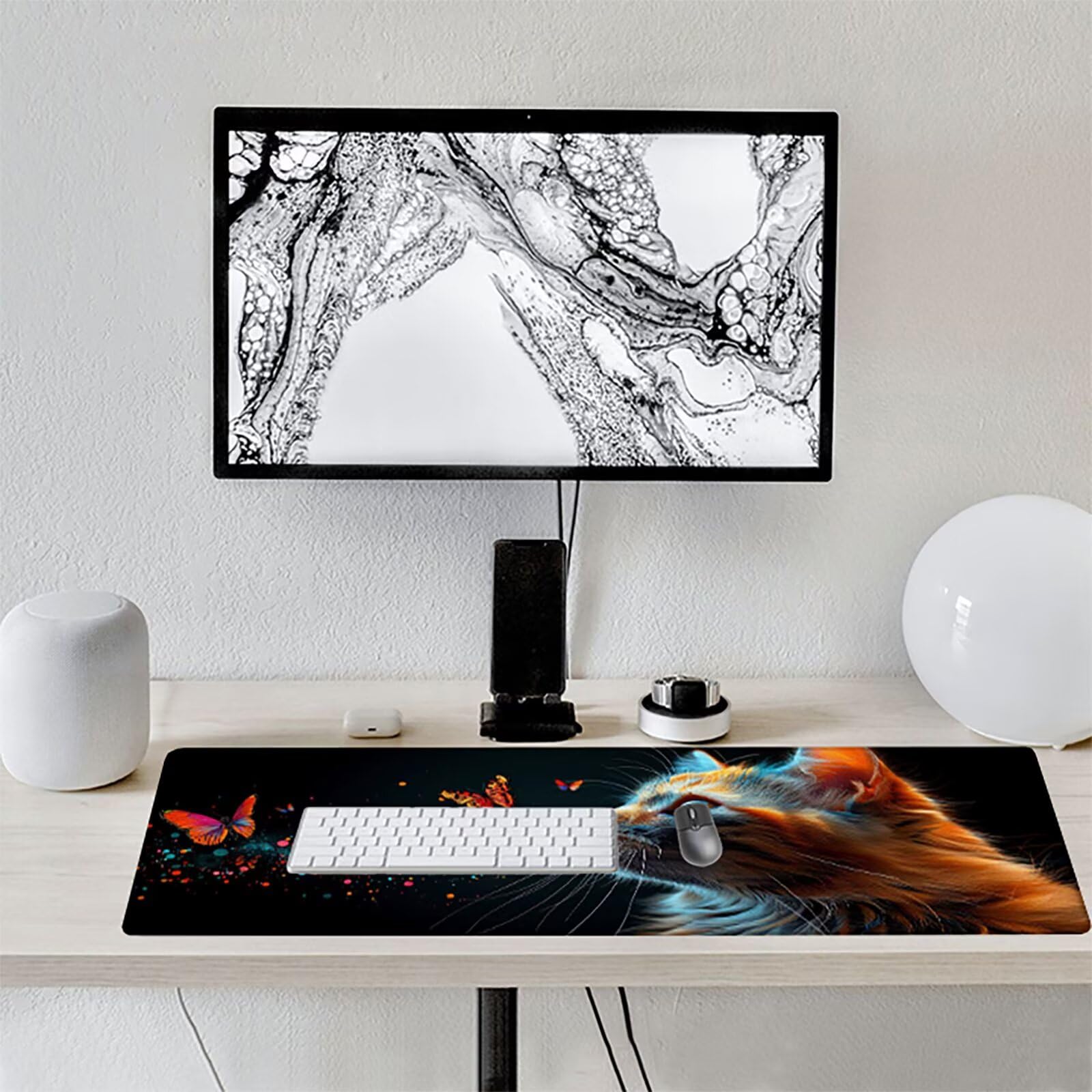 Gato Alfombrilla Ratón Gaming XXL 1500x800 mm, Alfombrilla Gaming Amarillo Mousepad con Base de Goma Antideslizante, Impermeable Desk Mat para Teclado y Raton, Accesorios Gaming Regalos de Hombre B-N