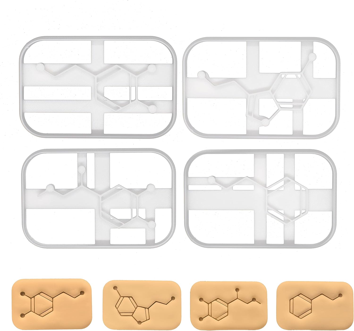 Set of 4 Molecules cookie cutters (Designs: Dopamine, Serotonin, Adrenaline and Phenylethylamine), 4 pieces - Bakerlogy