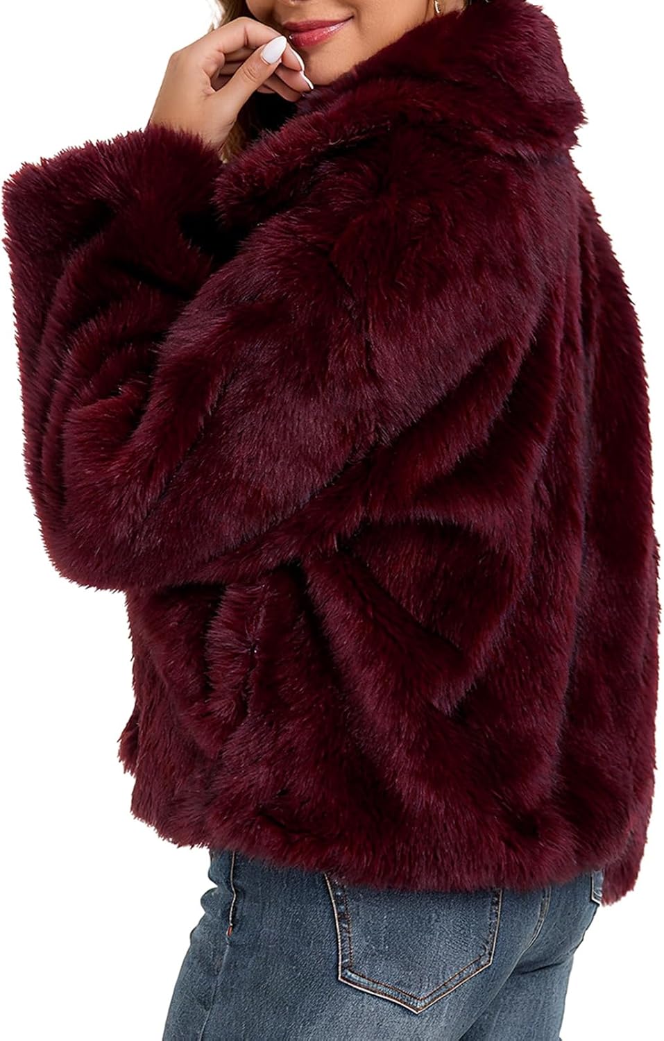 Oymyakon Women Faux Fur Coat Long Sleeve Fluffy Lapel Furry Jackets Winter Shaggy Open Front Short Outerwear - Image 5