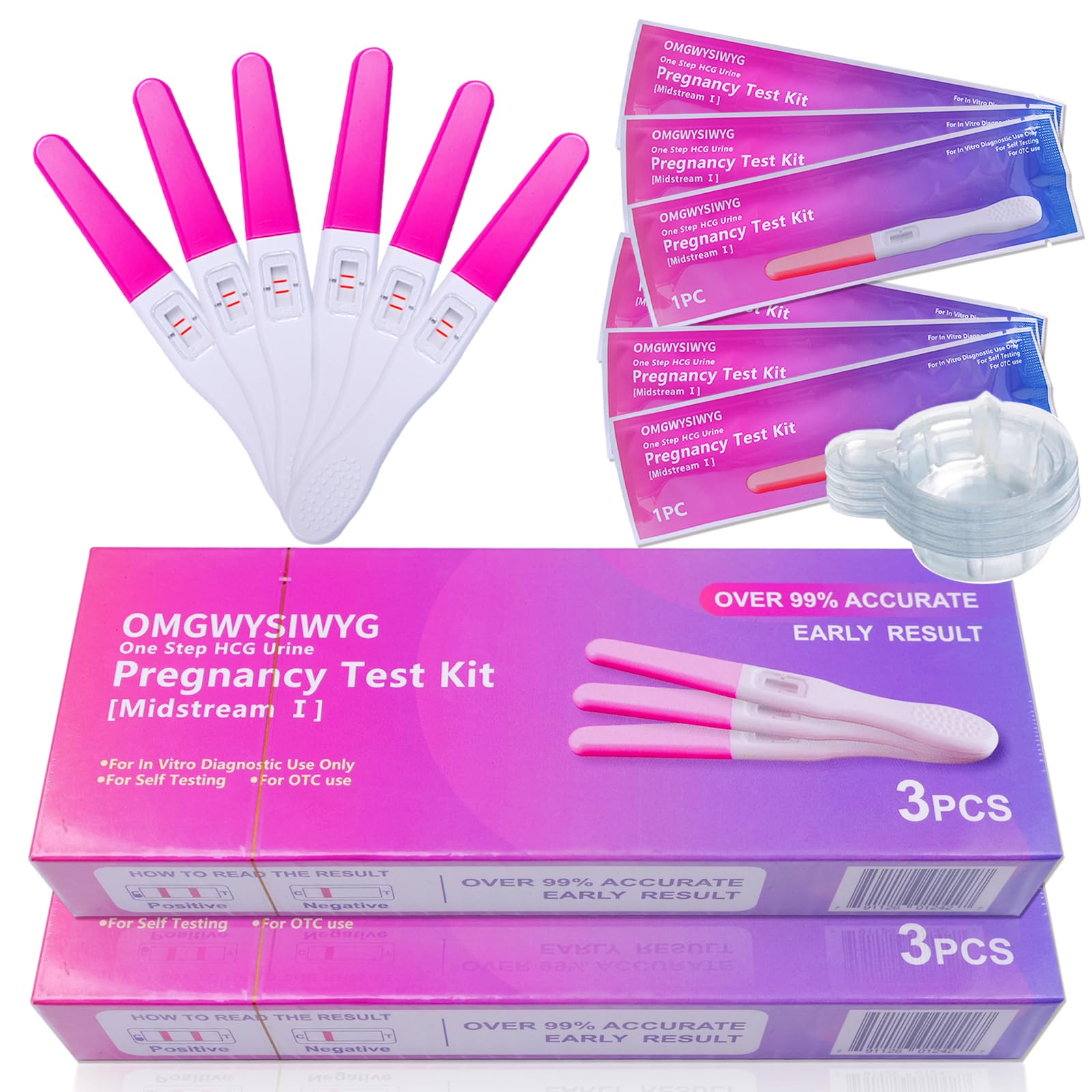 Pregnancy Test Sticks - HCG Midstream I Tests, HCG Test Strips Detection Over 99% Accuracy, Home Pregnancy Test Strips Individually Packed (6 Count)