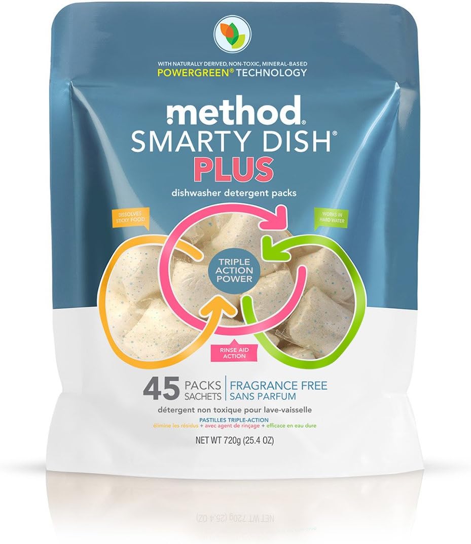 Method Smarty Dish Plus Dishwasher Detergent Packs, Fragrance Free, 45 Count (Pack of 1)