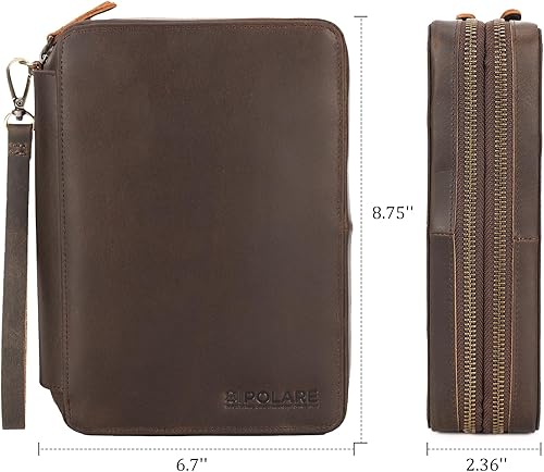 Miniatura 6 de Polare - Funda organizadora de cables de viaje de cuero de grano completo, bolsa de transporte de accesorios electrónicos de doble capa con