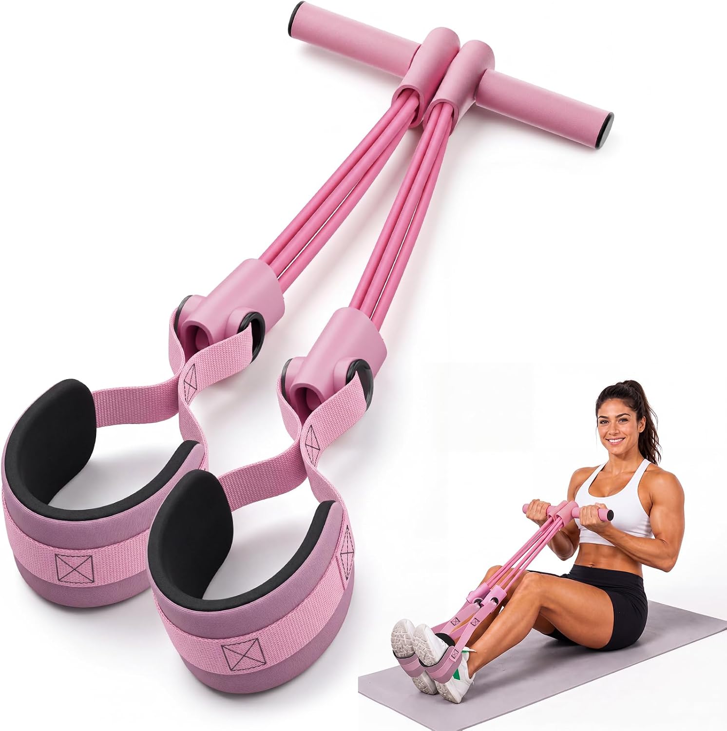 Lewtemi Upgraded Pedal Resistance Band with Handles, 8-Tube Multifunctional Exercise Bands for Full Body Workout, Home Gym Strength Training Equipment for Arms Legs Abs Waist