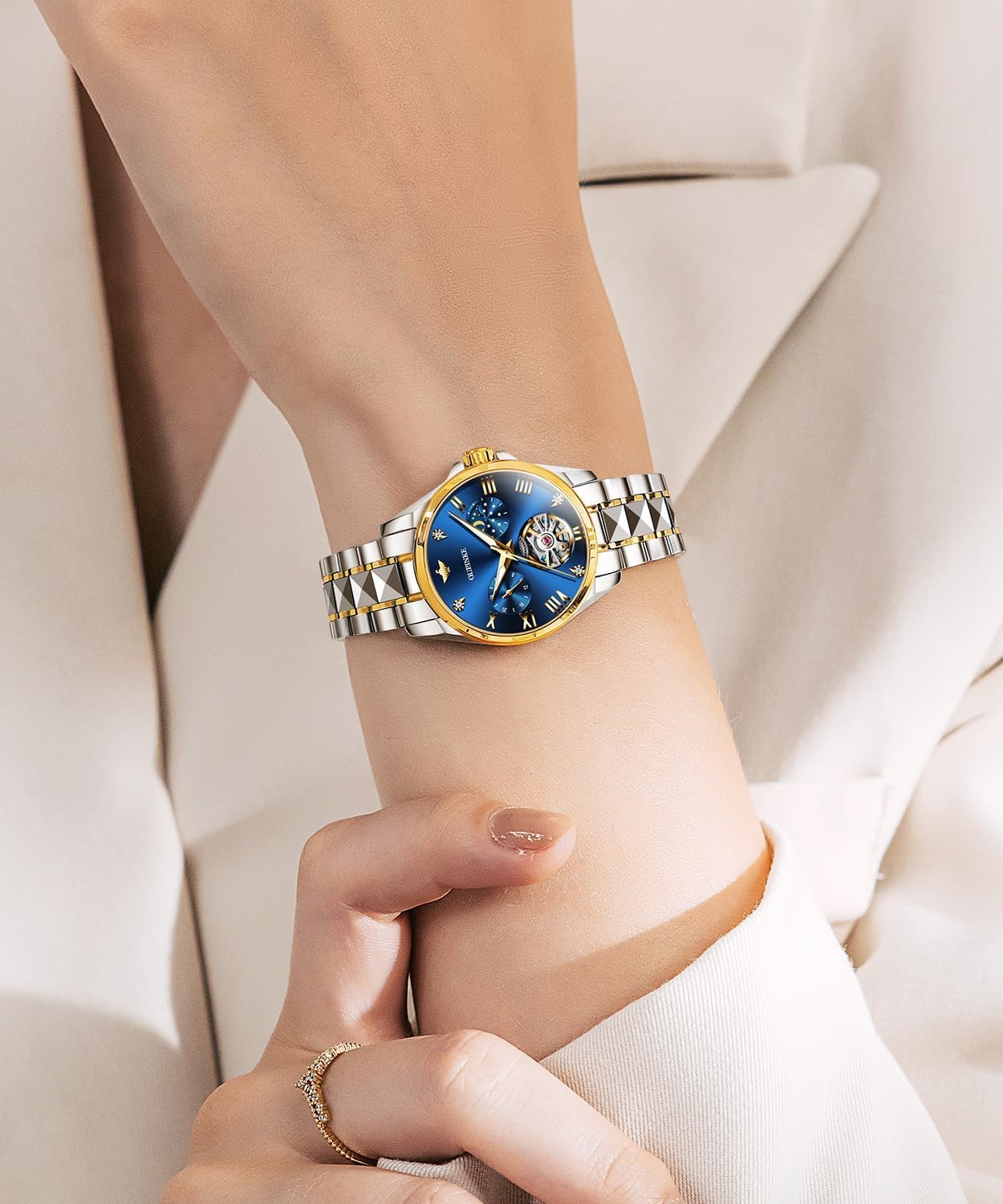OLEVS Womens Diamond Watch Automatic Mechanical Ladies Elegant Luxury Sapphire Crystal Wrist Watches