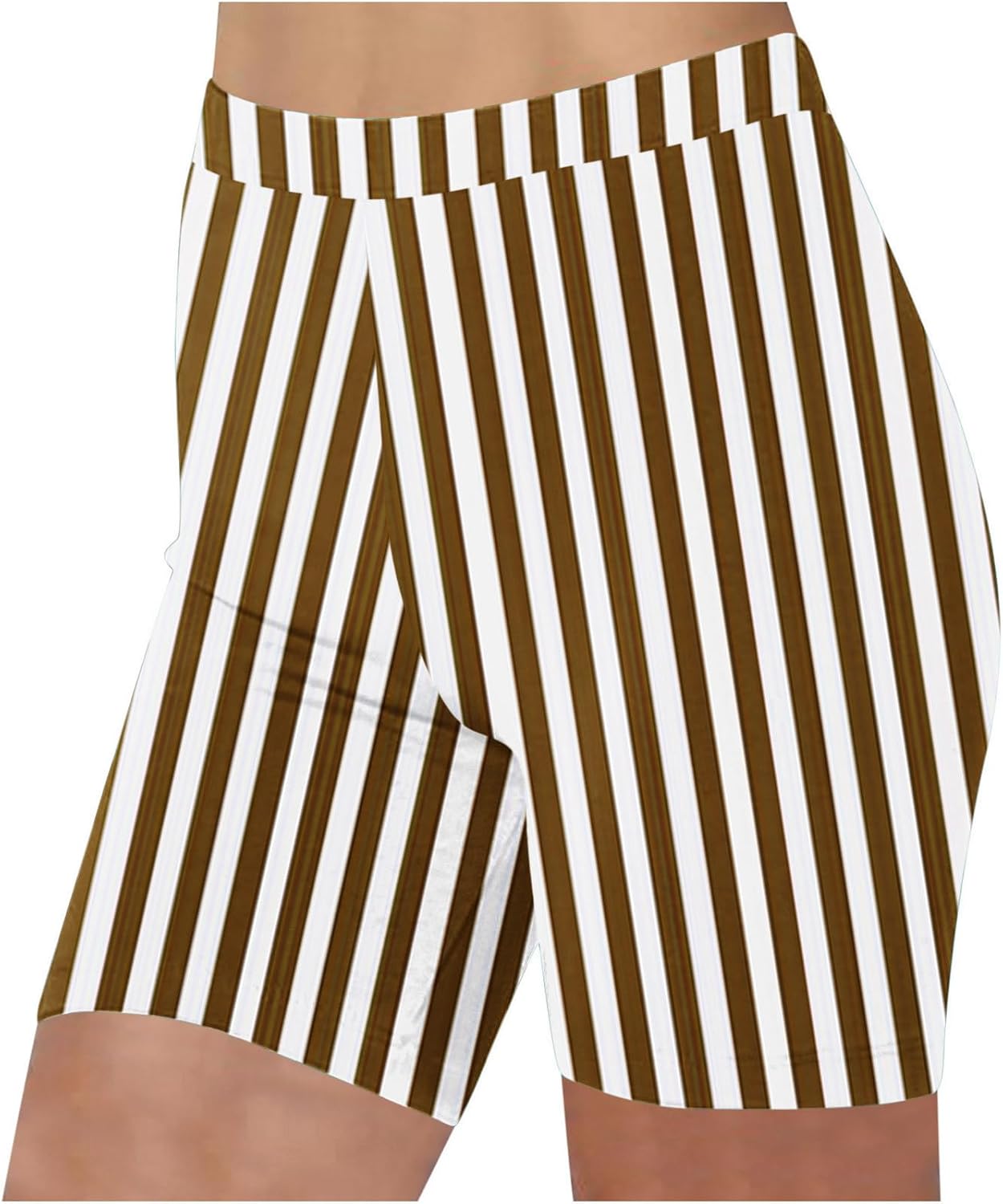 Shorts for Women Vertical Striped Casual Elastic High Waisted Knee Length Short Pants Summer Beach Vacation Bottoms