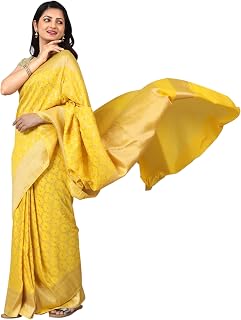 HerClozet Banarasi georgette zari saree (Yellow) Price In India