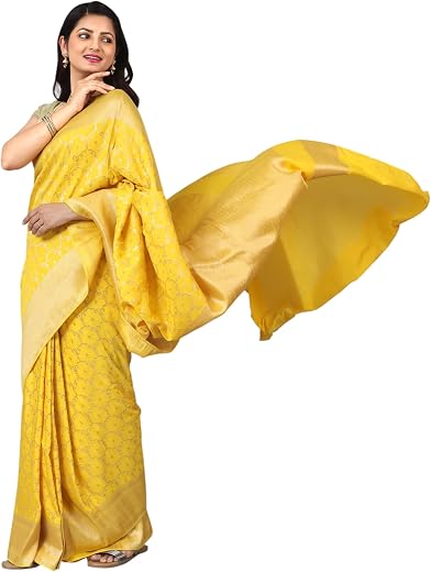HerClozet Banarasi georgette zari saree (Yellow)