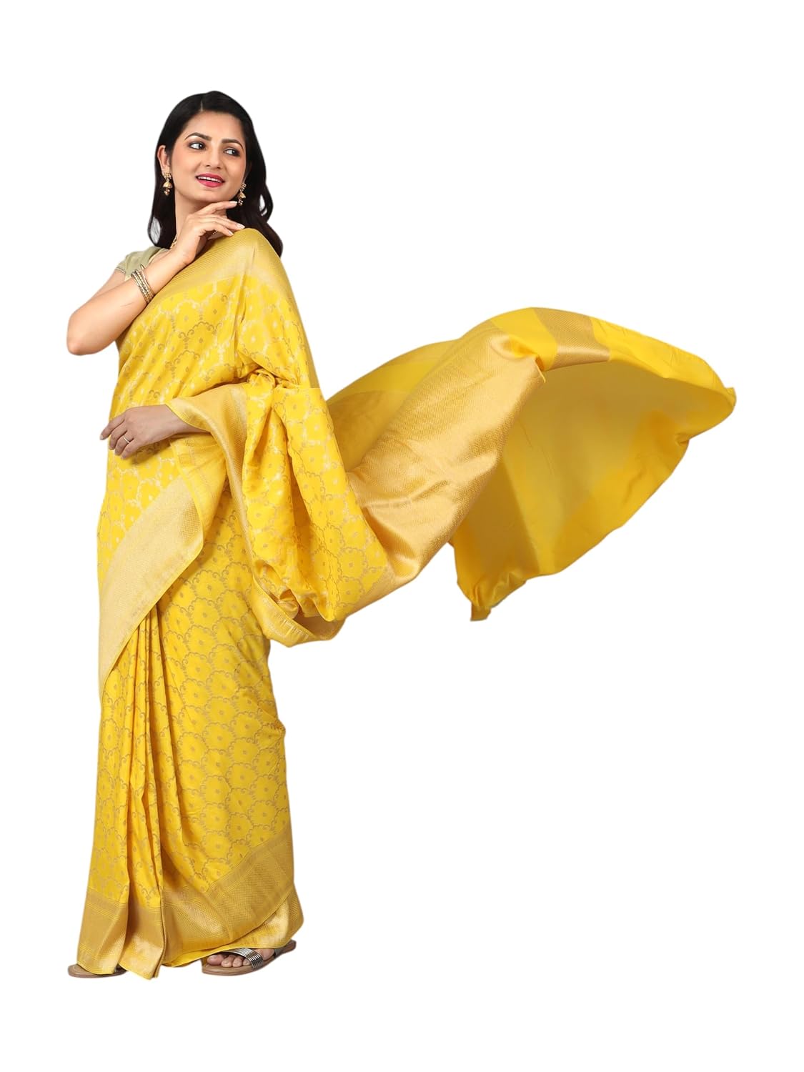 HerClozet Banarasi georgette zari saree (Yellow) - Review, Price and Buying Guide