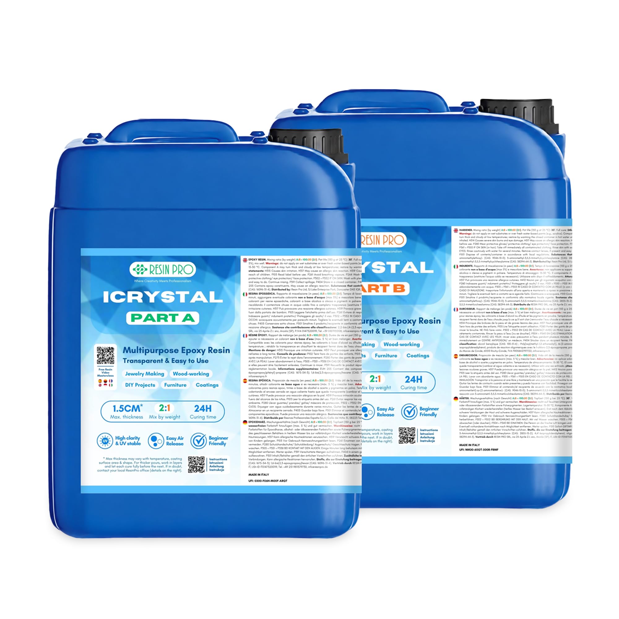 Resin Pro® Epoxidharz iCrystal 3 Kg: Ideal für die Herstellung von Schmuck, River Table und künstlerischen Kreationen - Ungiftig zertifiziert - Technische Unterstützung - 100% Made in Italy