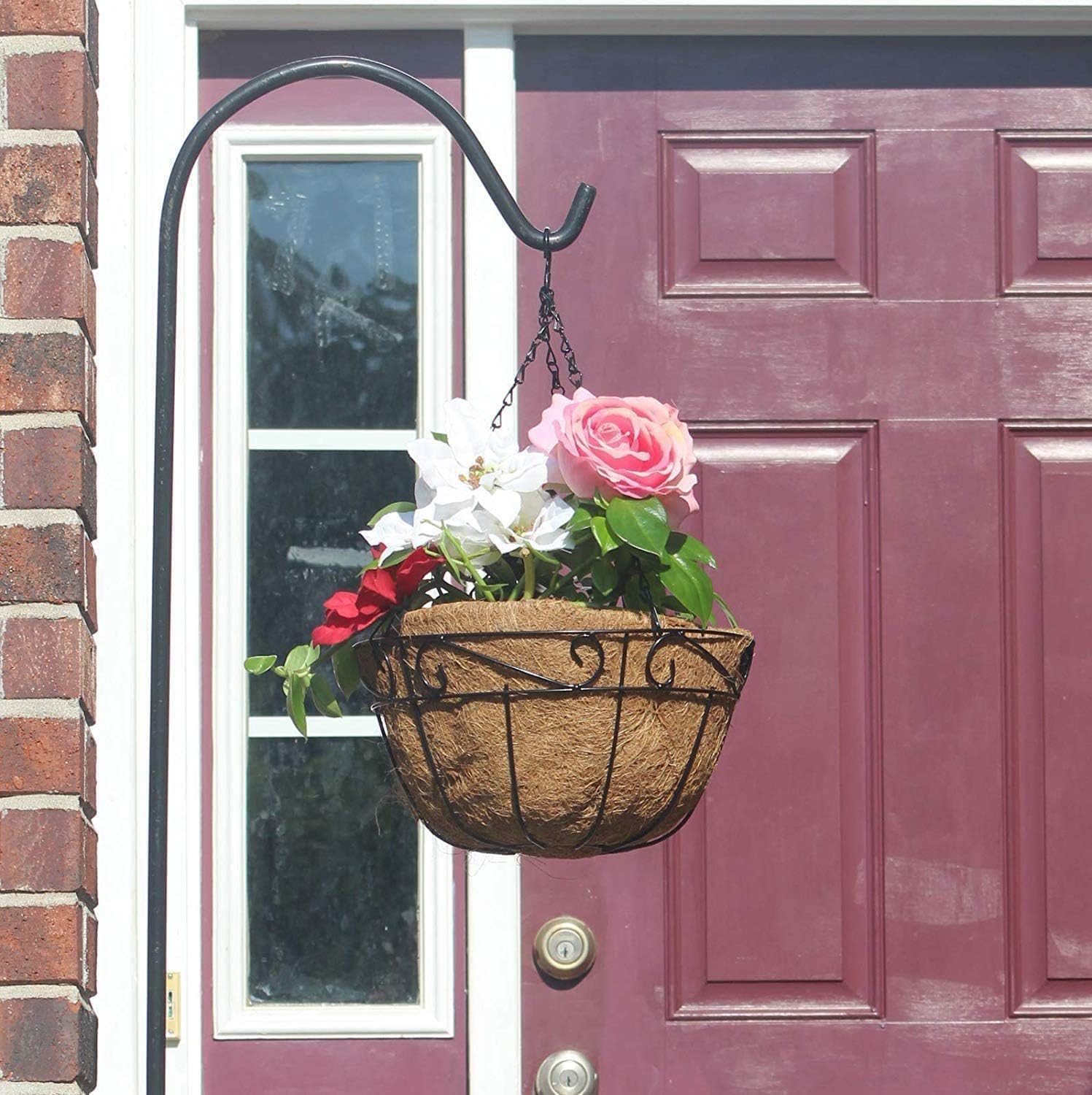 Ashman 14 Inch Metal Hanging Planter Basket with Coco Coir Liner Round Wire Plant Holder Chain Porch Decor Flower Pots Hanger Garden Decoration Indoor Outdoor Watering Hanging Baskets (4)