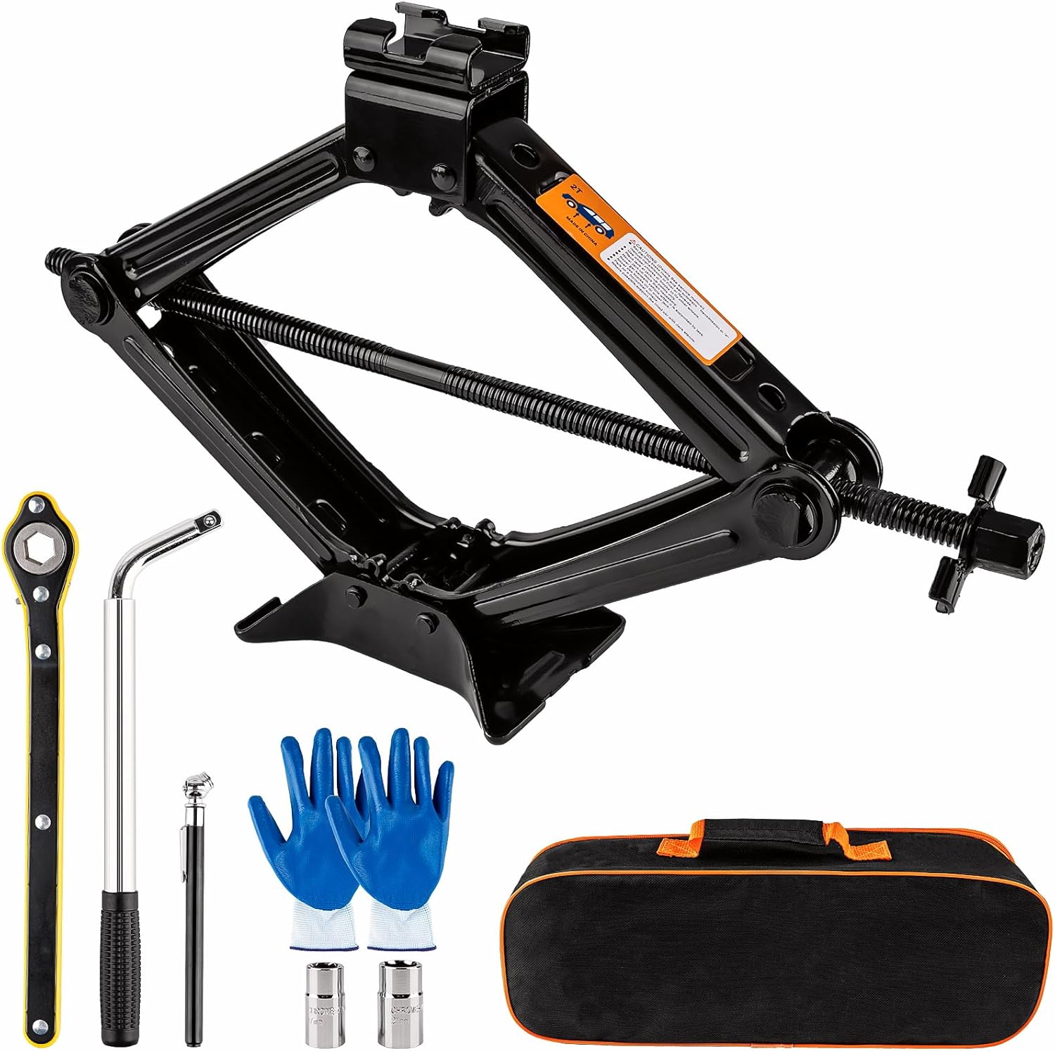 Portable Car Jack Kit, 2 Ton (4409 lbs) Scissor Jack for Car, Upgrade Emergency Spare Tire Changing Repair Kit, Compact Car Jack with Lug Wrench, Universal Vehicle Scissor Lift Jacks for SUV