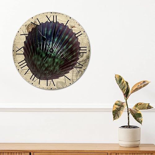 Miniatura 269 de ArogGeld Reloj de pared con diseño de estrella de mar antigua francesa, de cloruro de polivinilo, con números romanos, de 10 pulgadas, funciona
