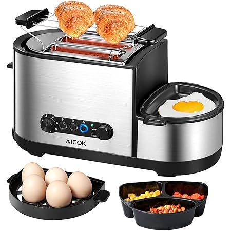 Aicok Grille Pain 5 En 1 Multifonction Grille Pains Inox Avec Mini Poele Electrique Cuiseur A œufs Cuiseur Vapeurs 2 Fentes Extra Larges 7 Niveaux De Brunissage Sans Bpa 1250w Argent Amazon Fr Cuisine