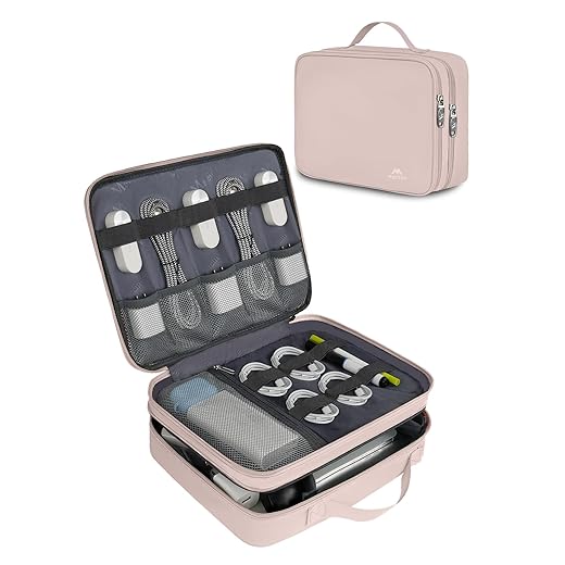 MATEIN Electronic Organizer Travel Case for Women, Double Layers Electronic Accessories Case with Handle, Portable Cord Organizer Travel for Cord, Charger, Phone, Earphone, Tablet, Pink Gift