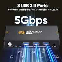 Vista 4 de Conmutadores KVM de 2 puertos 8K a 60Hz, interruptor KVM GREATHTEK HDMI Compartir dispositivos USB con 3 concentradores USB3.0, 2 computadoras, 1