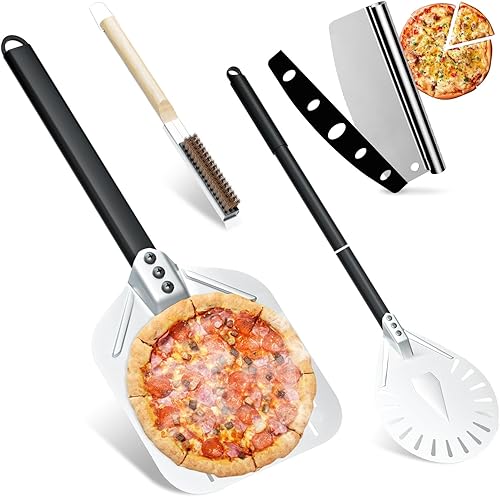 Kit de accesorios para horno de pizza de 4 piezas, incluye cáscara de pizza perforada de 12 pulgadas, cáscara redonda de torneado de pizza de 9