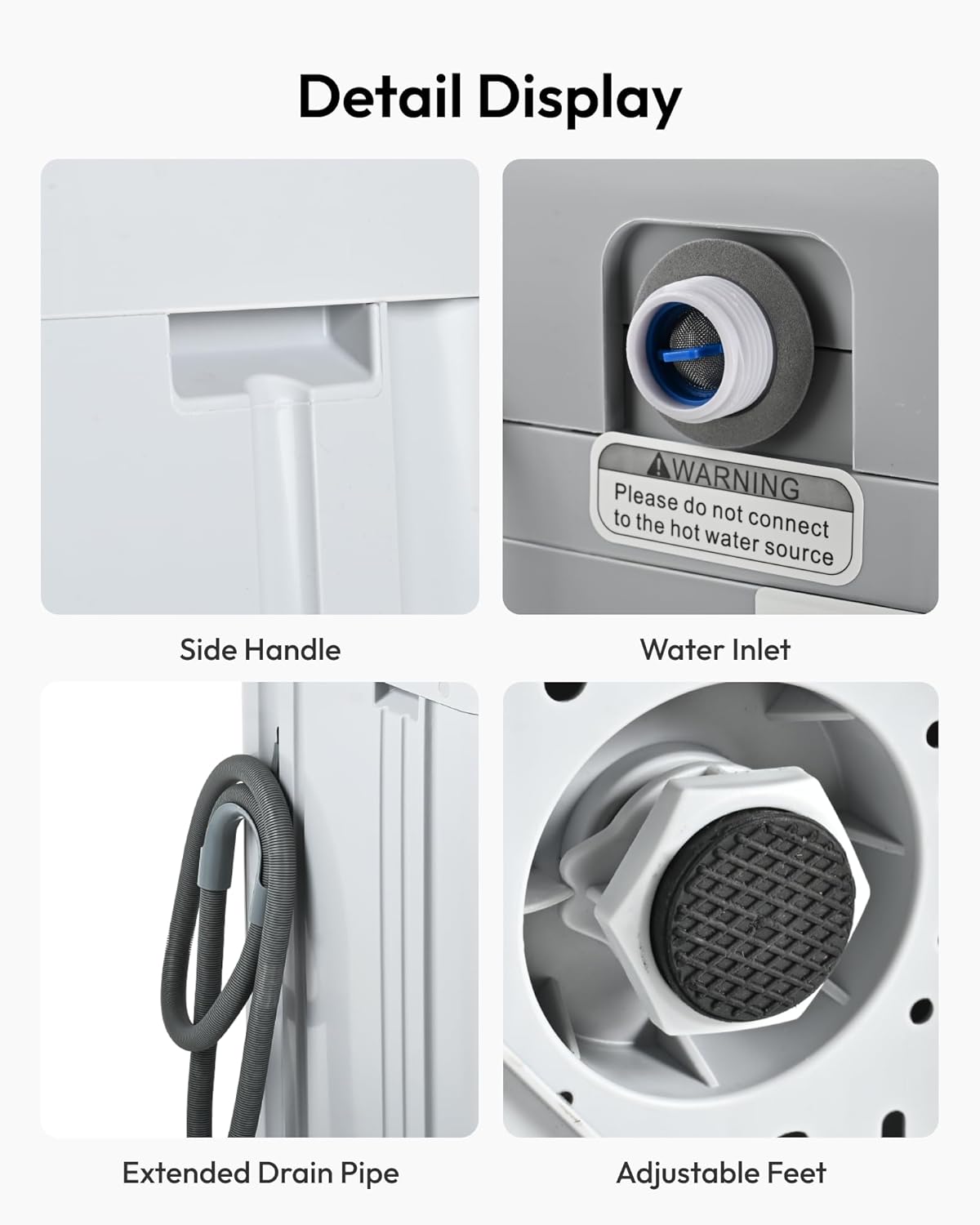 EUHOMY 1.03cu.ft Portable Washer, 8.8Lbs Capacity Small Portable Washing Machine with 10 Programs 5 Water Levels, Drain Pump and LED Display,Compact Washer for Apartments, RVs, Homes, Light Gray