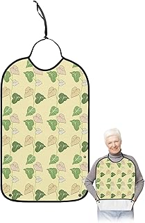 Fall Leaves Adult Bib for Eating with Crumb Catcher,Washable & Waterproof Terry Cloth Adjustable Elderly Women Men Adult Bibs Funny Clothing Protector Vintage Green Watercolor Leaf Botanical Plant