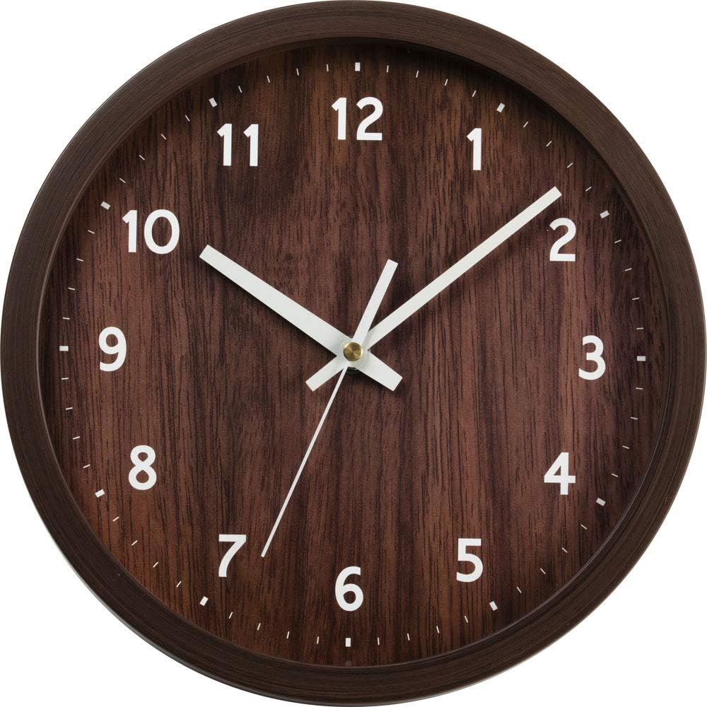 Iris Plaza PWCR-25-T Wall Clock, Wall Clock, Silent, Brown, 9.8 inches (25 cm) in Diameter, Non-Radio Signal, Dial Included, Tick-Less Sweet Movement, Smooth Second Hand Movement, Lightweight 15.9 oz