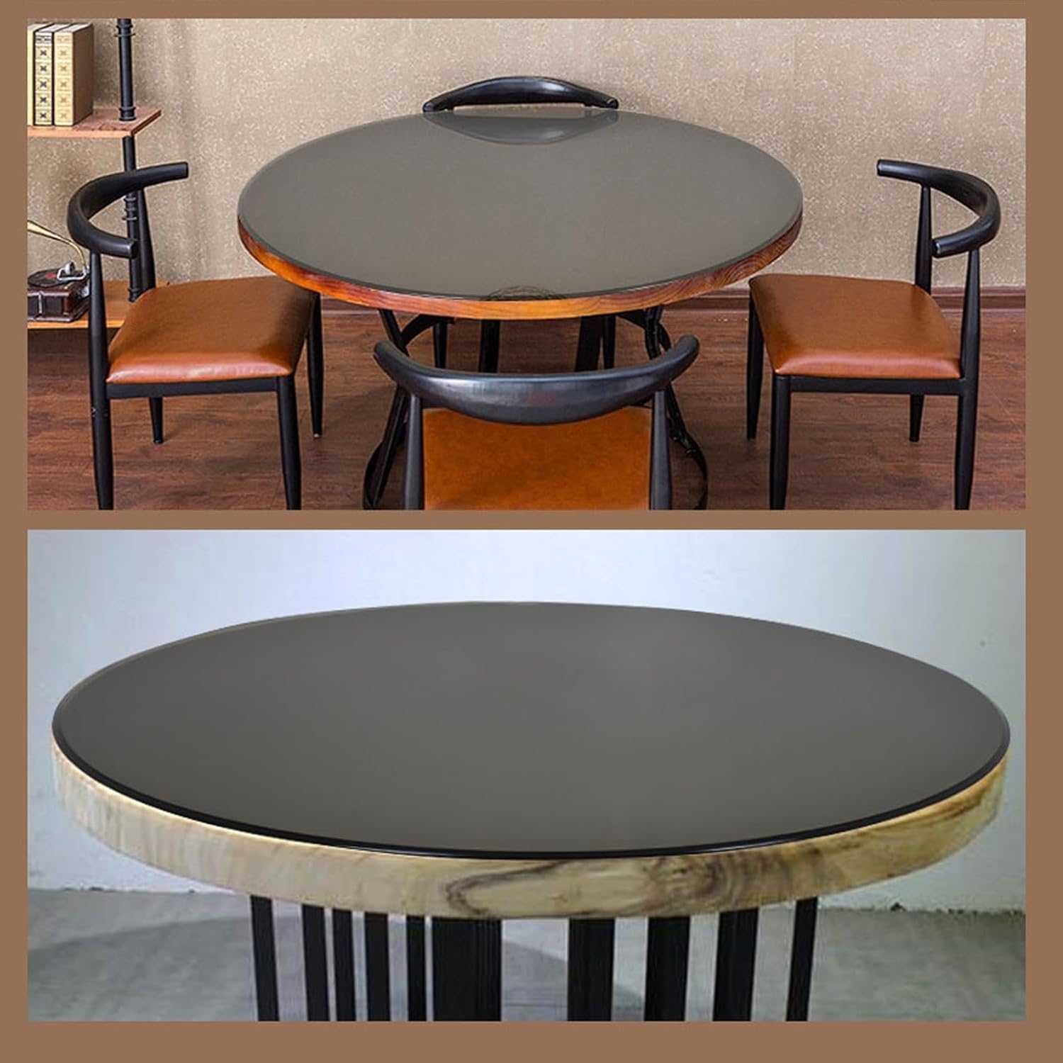 18" 20" 24" 28" Black Glass Table Top Round Table Top Replacement Glass with Beveled Polished Edge, 1/4 Inch Thick(40cm/16in)