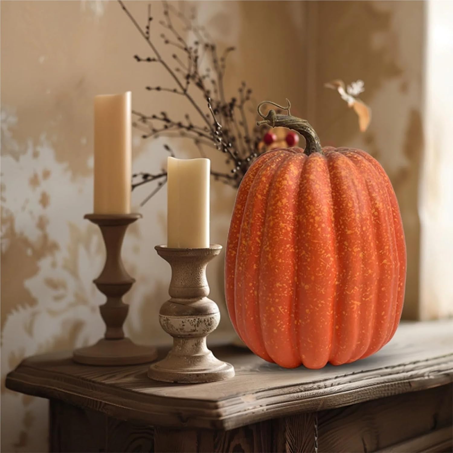 Artificial Pumpkins 2Pcs Halloween Pumpkin Decor Artificial Style Dining Table Central Kitchen Decor Supplies Fall-Themed Wedding Decor(White)
